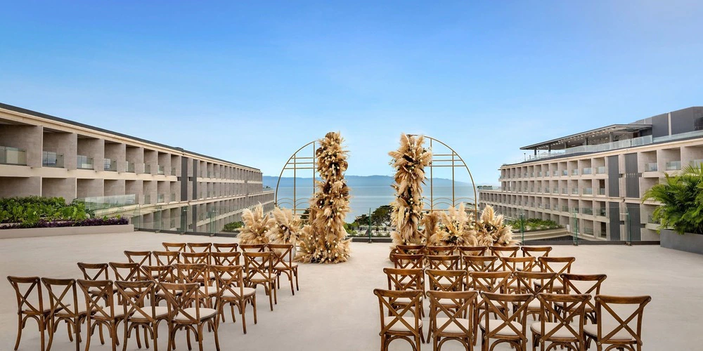 Moon Deck ocean-view ceremony setup for weddings at Secrets Bahia Mita